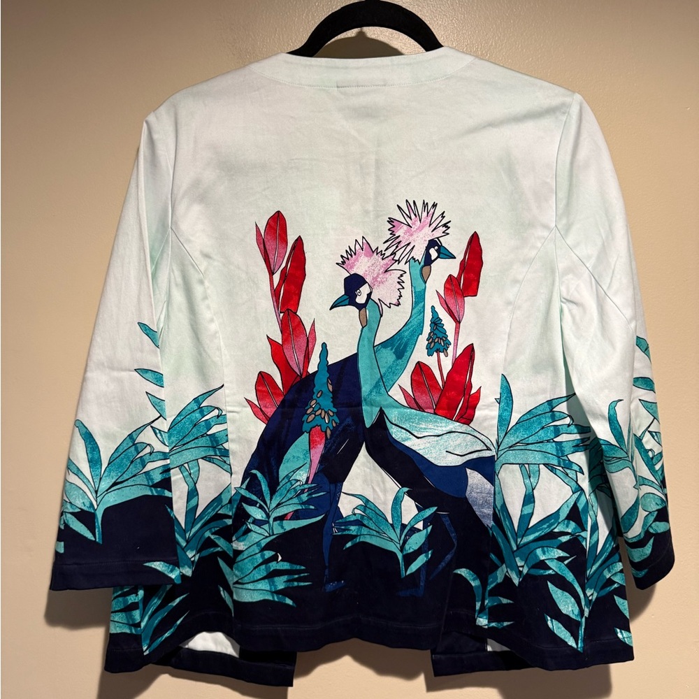 Chico's Womens open Front Tropical print birds Jacket Size 1 / medium